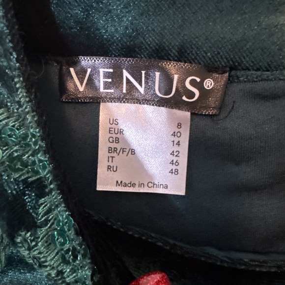 Venus Dress Women Dark Green Sequin Velvet Long Sleeve Mini Party Glam Size 8 - Picture 3 of 8